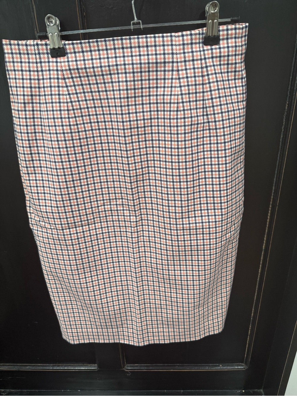 Boden Navy and Coral Check Pencil Skirt